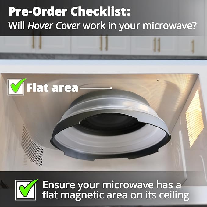 HOVER COVER High Power Magnetic Microwave Splatter Cover with Strongest Magnetic Grip, Collapsible 12-Inch BPA-Free Food Lid, Vented Plate Guard, Dishwasher Safe Space-Saving Storage - Gray