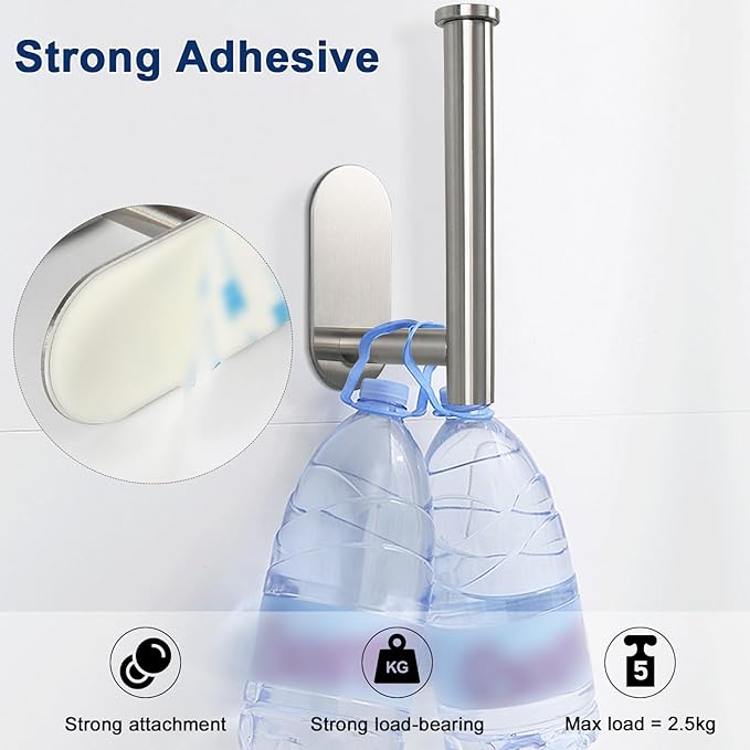 NearMoon Toilet Paper Holder Self Adhesive, Premium Thicken SUS304 Stainless Steel Rustproof Adhesive Toilet Roll Holder no Drilling for Bathroom, Kitchen, Washroom (3 Pack, Brushed Nickel)