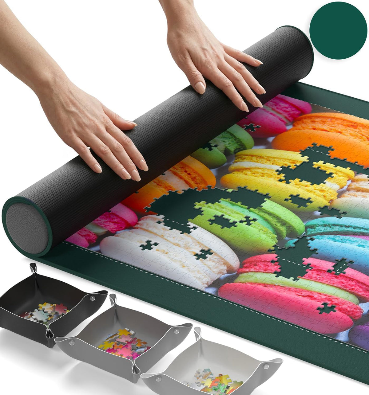 The Original Newverest Jigsaw Puzzle Mat Roll Up, Forest Green - Image 1