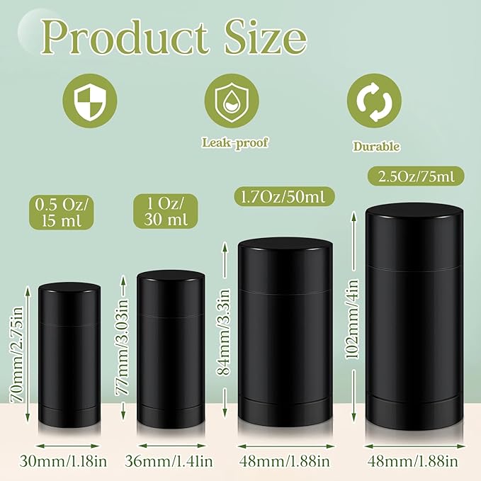 30 Pcs Empty Deodorant Containers Twist up Filling Stick Plastic Deodorant Container Refillable Bottles Bottomfill Round Lip Balm Tubes for Homemade DIY Lipstick Crayon(50 ml,Black)