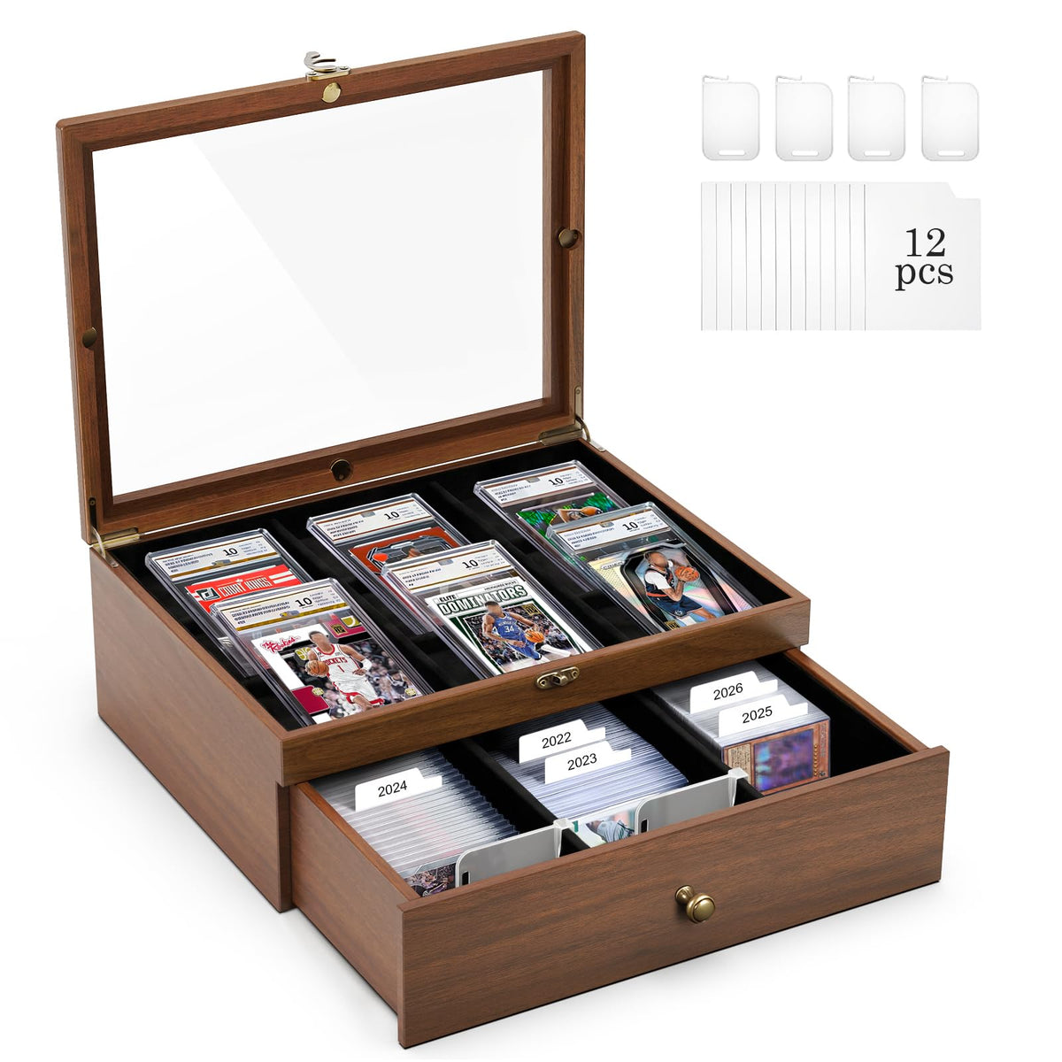 Emfogo Trading Card Storage Box, Wooden Graded Sports Card - Image 1