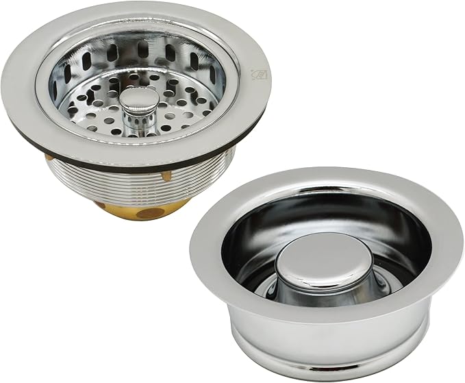 Westbrass D2165-05 Post Style Large Kitchen Basket Strainer with Waste Disposal Flange and Stopper, Polished Nickel