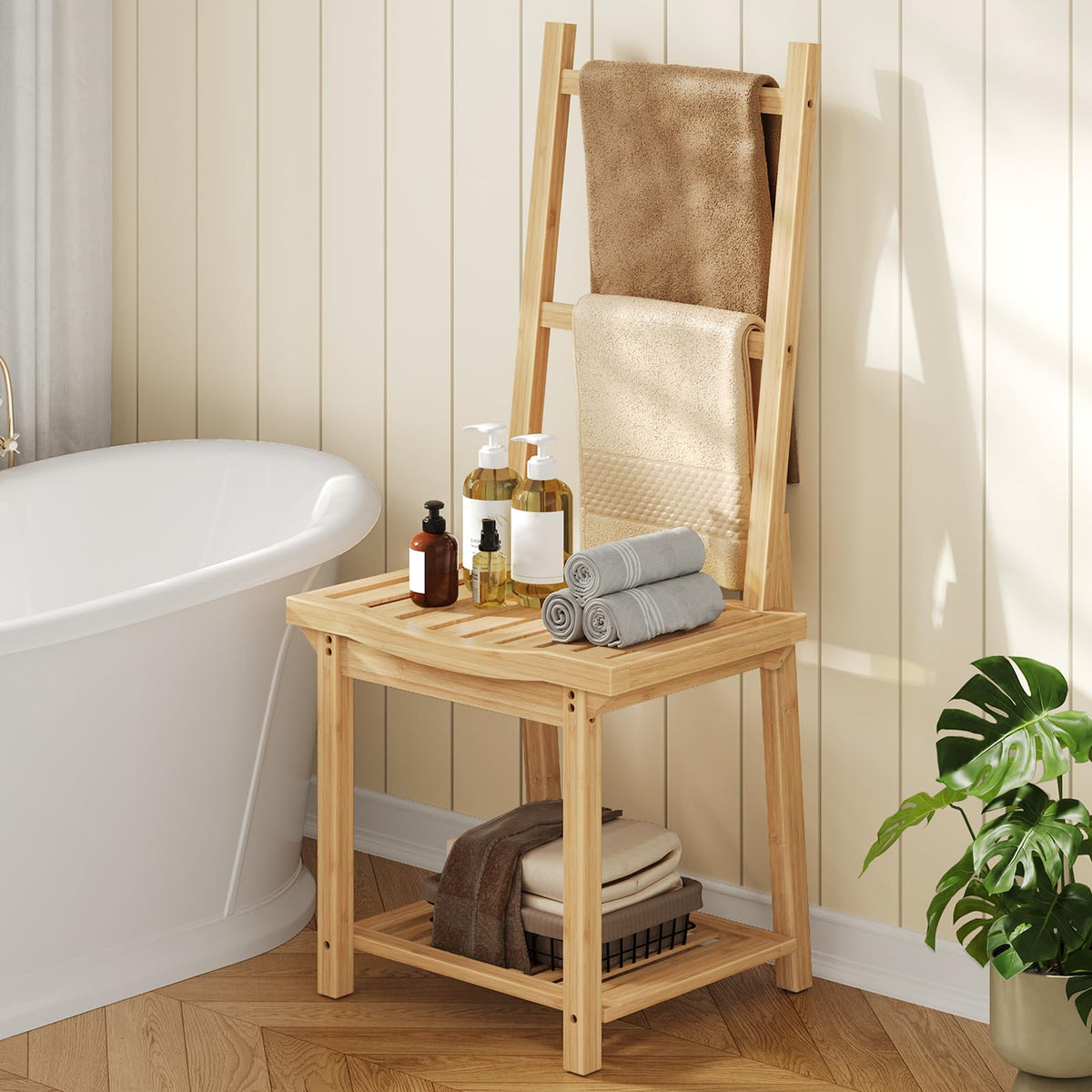 HOOBRO Freestanding Towel Rack for Bathroom, Bamboo Blanket Rack - Image 1