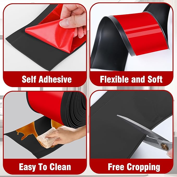 Vinyl Baseboard Molding Trim 6 Inch x 20 Feet Peel and Stick Baseboard Trim Flexible PVC Cove Base Moulding Self-Adhesive Trim for Garage Bathroom Cabinet Floor Walls, Black