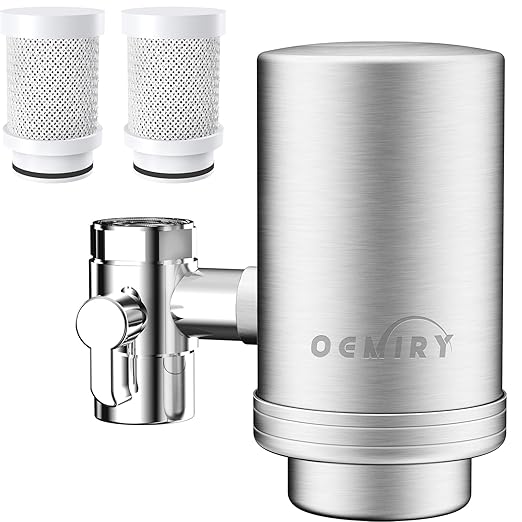 Water Filter for Sink Faucet, 304 Stainless Steel Tap Water Purifier for Kitchen Sink, Reduces 99.99% Lead, Chlorine, Heavy Metals, Bad Taste & Odor for Skin Care(2 Filters Included)