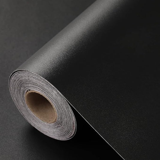 Black Contact Paper - 15.7 x 98 Inch Peel and Stick Wallpaper, Matte Black Wallpaper, Self Adhesive and Removable Decorative Contact Paper for Cabinets,Stand Liner, Table and Door Makeover Decor