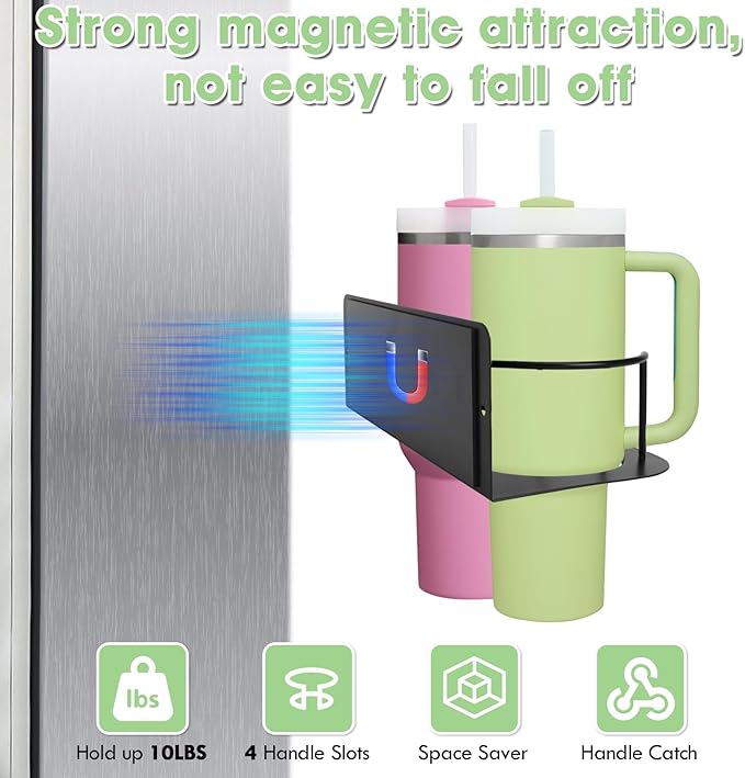 Magnetic Stanley Cup Holder for Refrigerator - with a Lid Holder for Stanley Cups, Nonpareil and Coffee Mugs for Refrigerator, Coffee Maker, Kitchen and Cabinets 2 Pack