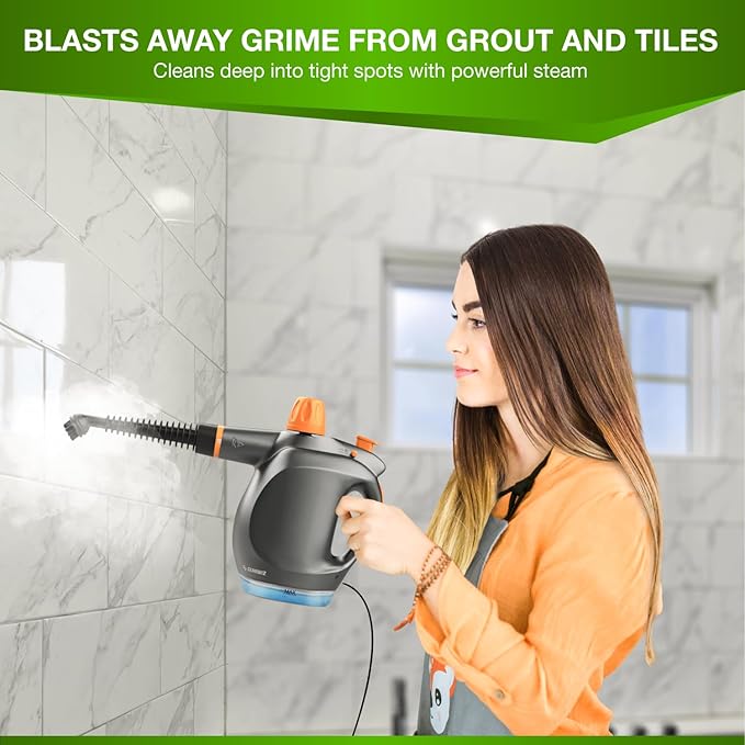 Handheld Steam Cleaner with Detergent Container – 1250W High-Pressure Multipurpose Steamer – Continuous Steam Lock, Large Tank, Safety Lock – for Home, Kitchen, Bathroom, Car Cleaning