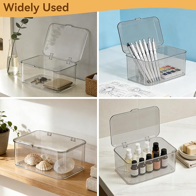 Cyrank Storage Bins with Lids, Clear Plastic Storage Box Stackable Organizer Bin with Lid Small Box Container 8.9x6.5x3.9 in for Home Office Kitchen School Garage Bathroom