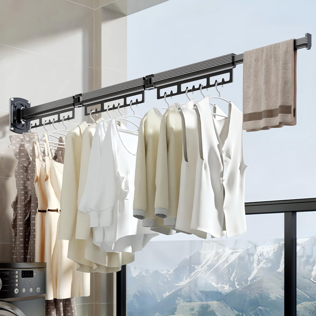 Clothes Drying Rack Wall Mounted Retractable Clothes - Image 1