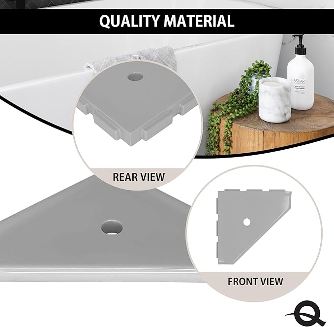 Questech 8" Corner Shower Shelf - Lugged for New Construction, Shower Organizer for Tiled Walls, Corner Caddy Soap Dish Bathroom Storage, Geo Lugged, Cool Gray Polished