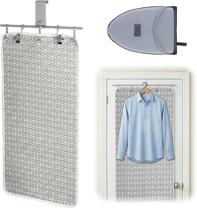Riakrum Over-the-door Steaming Station 38" x 19" Clothes Steamer Station with Ironing Glove 100% Cotton Cover with an Aluminum Vapor Protection Layer for Home and Travel Use
