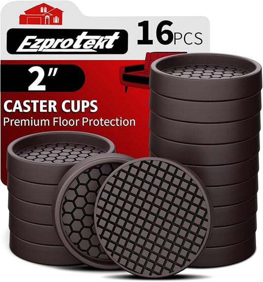 Ezprotekt Non Slip Furniture Pads, 16 Pcs 2" Rubber Caster Cups, Anti Skid Furniture Coasters for Hardwood Floors, No Slide Furniture Gripper, Floor Protector for Bed Couch Stoppers (Brown)