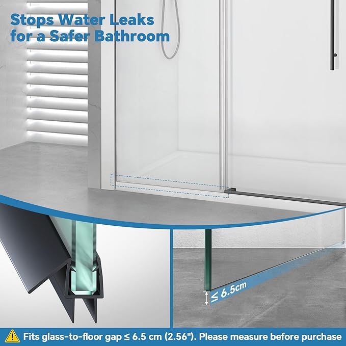 Shower Door Bottom Seal Strip, 2PCS Seal Strip, Clear PVC, 36" Length, Fits 12mm Thick Glass, Prevents Leaks, Easy Installation, No Adhesive Required (Black, 36in for 1/2"(12mm) Door)