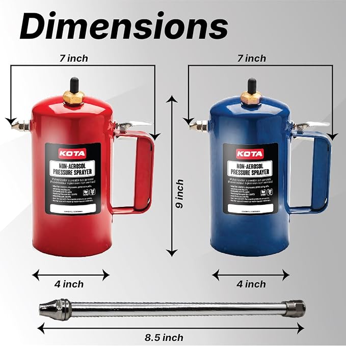 LAUCO Non Aerosol Pressure Sprayer - Refillable Pressurized Sprayer Bottle for Oil, Solvent, Degreasers, Lubricants - Rechargeable Steel Canister with Brass Nozzles, 32oz. (1, Blue)