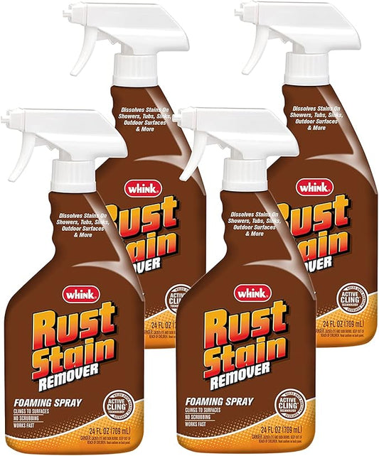 Rust-Oleum Whink Rust Stain Remover | Heavy-Duty Iron Stain Remover Foaming Spray with Excellent Cling for Toilets, Showers, Sinks, Outdoor Siding | 24 oz | 4 Pack