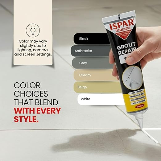 Ispar Tile Grout Repair Kit – Beige Grout Filler 8.8 oz, Ready-to-Use Caulk for Bathroom, Shower & Floor Tile Joints – Quick-Dry Grout Sealer with Spatula