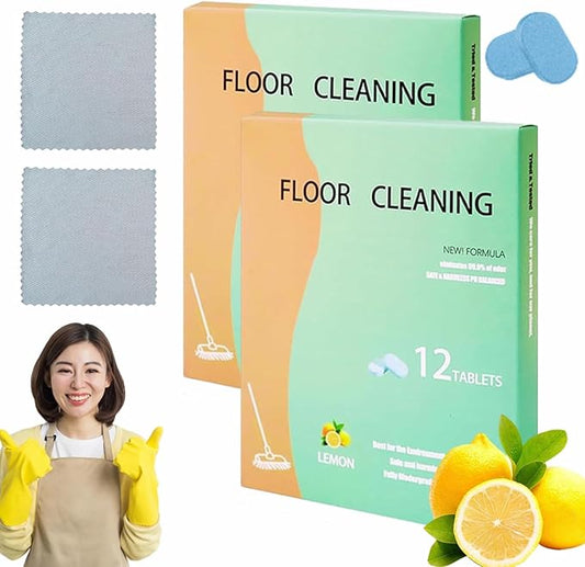 Floor Cleaning Tablets, 12PCS Floor Cleaner Tablets, High Shine & Deep Clean, Floor Cleaning Solution Tablet Lemon Scent, Flooring Protection Agent for Tile, Shine Wood (24PCS)
