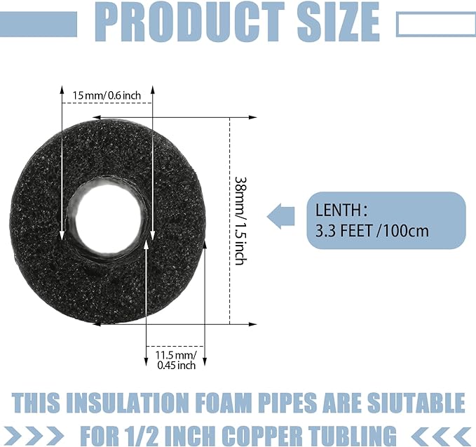 Amylove 4 Pcs 3.3 Feet Foam Pipe Insulation Foam Tube Insulating Water Pipe Pool Swim Noodles Pre Slit Heat Preservation Pipes Covers for Tubing Outdoor Winter Freeze Protection(Black, 1/2 Inch)