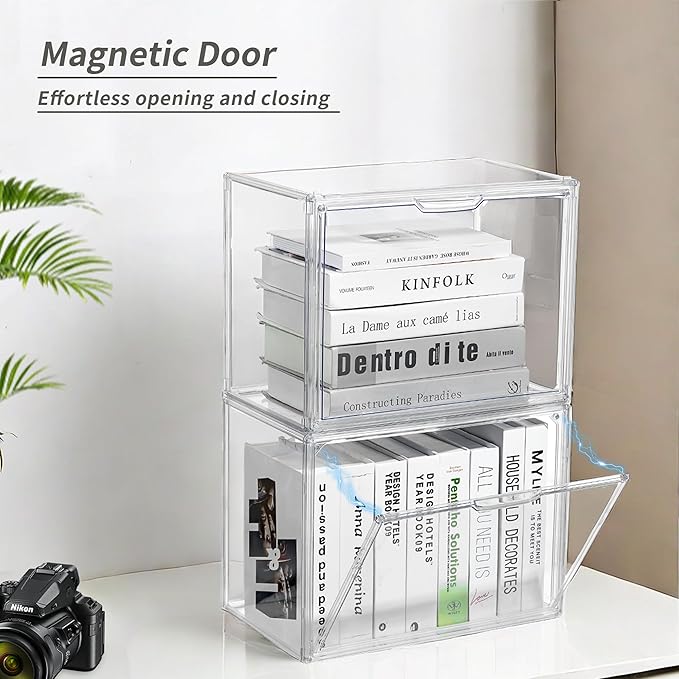 Cube Storage Organizer Acrylic Book Case Display Case Box Stackable Book Storage Containers With Magnetic Door Clear Plastic Portable Organizer For Living Room Bedroom 1 Pack