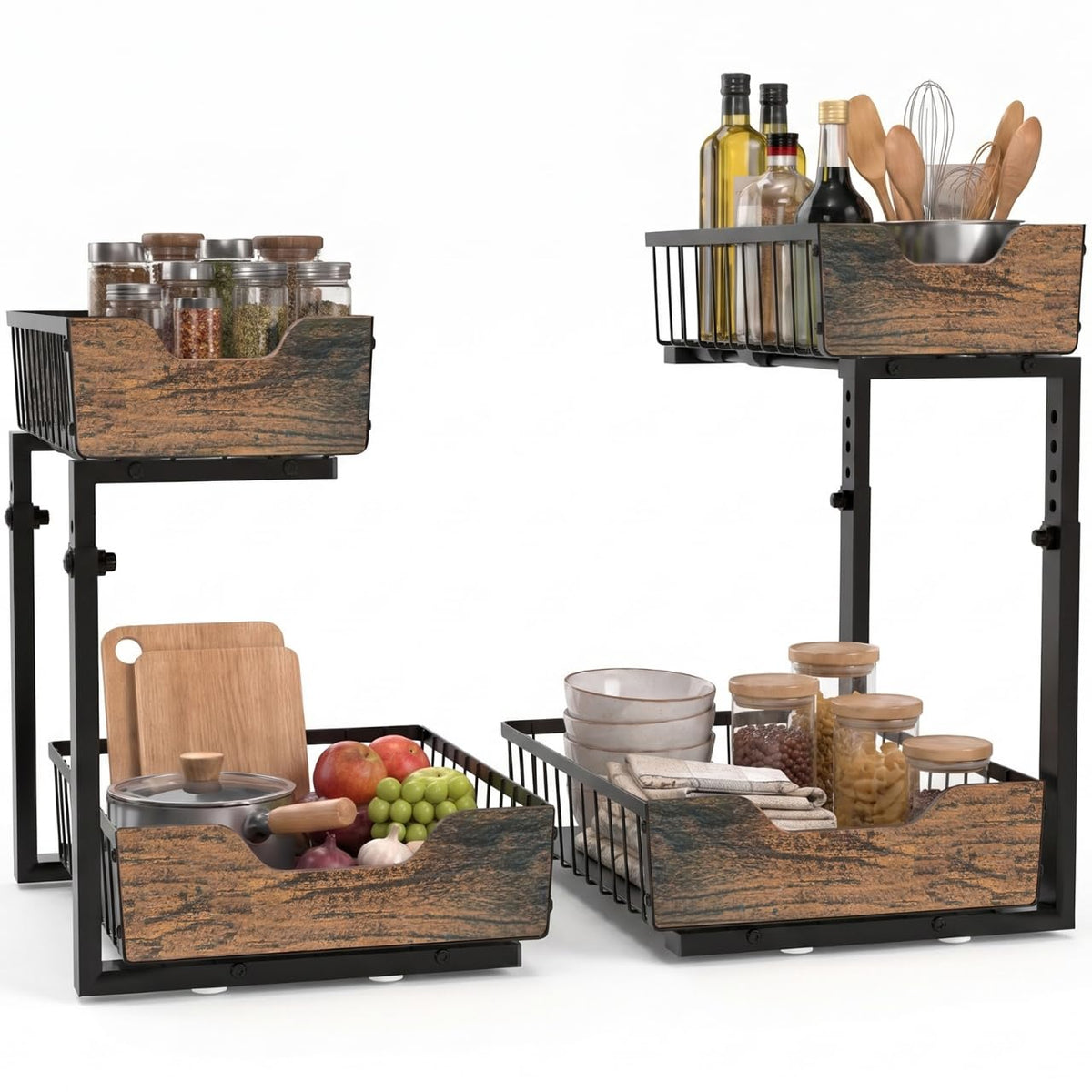 Pull Out Cabinet Shelf 2 Tier Metal Under Sink Organier - Image 1