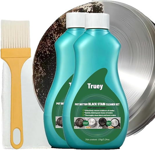 Truey Pot Bottom Black Stain Cleaner Set,Pot and Pan Bottom Cleaning Paste,Powerful Kitchenware Cleaner, Cooktop Pot Cleaner Effortless for Burned Cookware,Multi-purpose Oil Stain Remover (150g) (2)