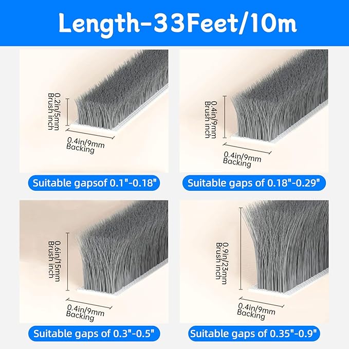 33 Ft Gray Self-Adhesive Soundproofing Weather Stripping for Doors and Windows,0.4" Wide x 0.2" Thick