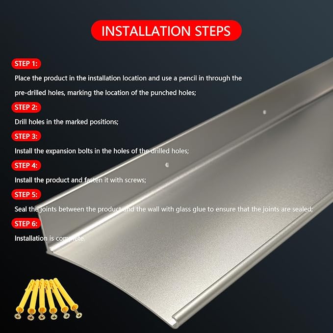 Heavy-Duty 5.12" W 55.1" L Door Rain Drip Guard Overhead,Aluminum Drip Cap for Exterior Doors Window Top,Rain Drip Edge Flashing,Water Deflector,Rain Diverter,Anodized Silver 1PCS