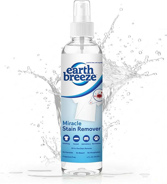 Earth Breeze Miracle Stain Remover Spray – Powerful All-In-One Solution - Removes Virtually All Household Stains – No Harsh Chemicals – Made in USA – Ultra-Effective Tough Stain Eliminator – 4fl oz.