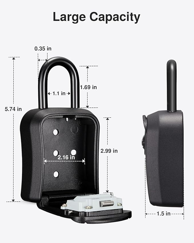 Puroma Key Lock Box, Portable Combination Lockbox Wall-Mounted Key Storage Box for House Keys, Resettable Code Safe Security Lock Box for Home, Office, Apartment Spare Key Storage (1 Pack, Pure Black)