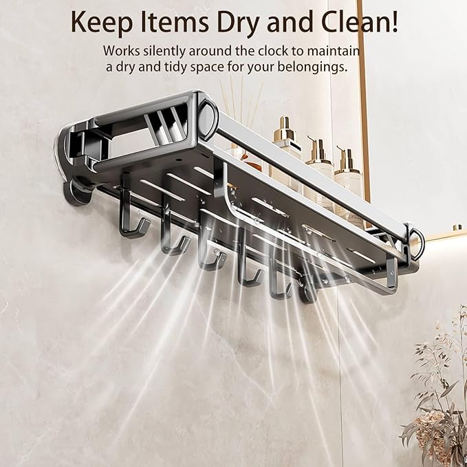 12" Shower Caddy Suction Cup, Concealed Shower Shelves Suction Cup with Hooks & Towel Bar, NO-Drilling Suction Shelf for Bathroom & Kitchen - Gray