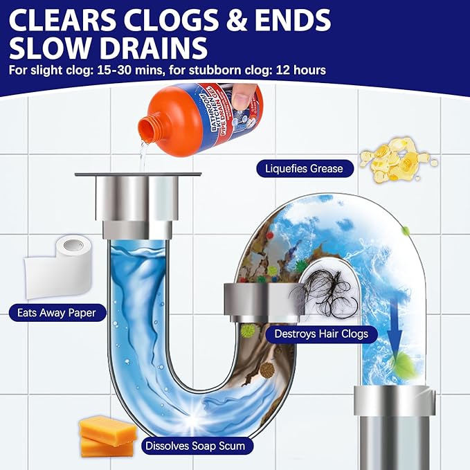 Pipeline Dredging Agent, Pipe Dredge Drain Cleaner, Sink Drains Hair Clog Remover Cleaner, Toilet Unclogger Heavy Duty,Bathroom Shower Unclog Clogged Drain, Compatible with All Pipe Materials（500ml）