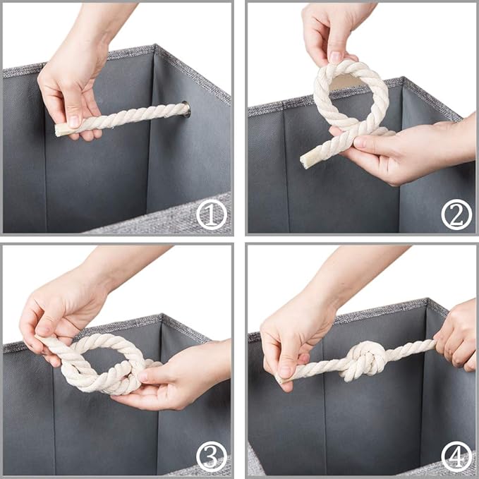 PRANDOM Large Foldable Cube Storage Bins 13x13 inch [2-Pack] Fabric Linen Storage Baskets Cubes Drawer with Cotton Handles Organizer for Shelves Nursery Closet Bedroom Khaki