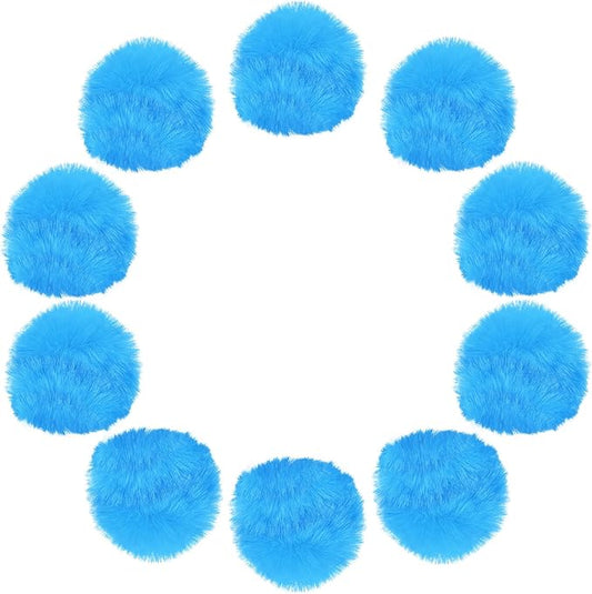 uxcell 2.8 Inch Faux Fur Pom Pom Balls, 10 Pcs Lake Blue Fluffy Soft Faux Fur Pom Poms for Hats with Elastic Loop for DIY Knitting Hats Keychain Scarves Gloves Bags Shoes Accessories