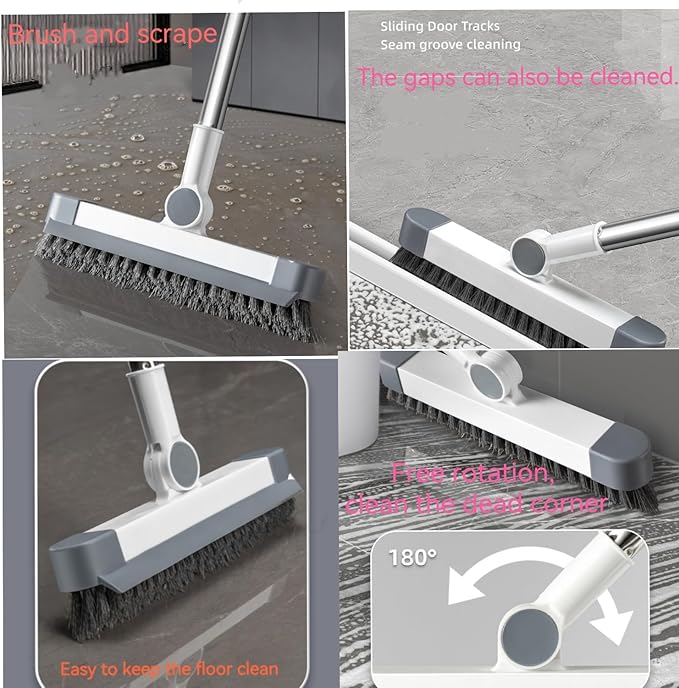 Hands-Free Self Wringing Cleaning Flat Mop - Microfiber with 6 x Washable Pads,,Floor Scrub Brush，Floor Squeegee (1 Mop+6 Microfiber Pads +1 Brush+1 Glass Wiper)