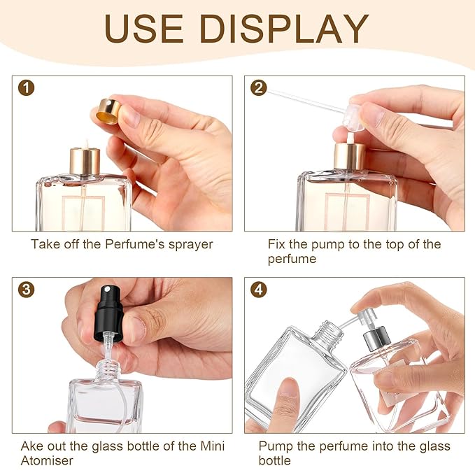 Domensi 60 Pcs 15 ml Glass Perfume Bottles Mini Glass Empty Spray Atomizer Bottles Bulk Refillable Perfume Dispenser Container with Pump Tool for Travel Skin Care(Black, Gold, Silver)