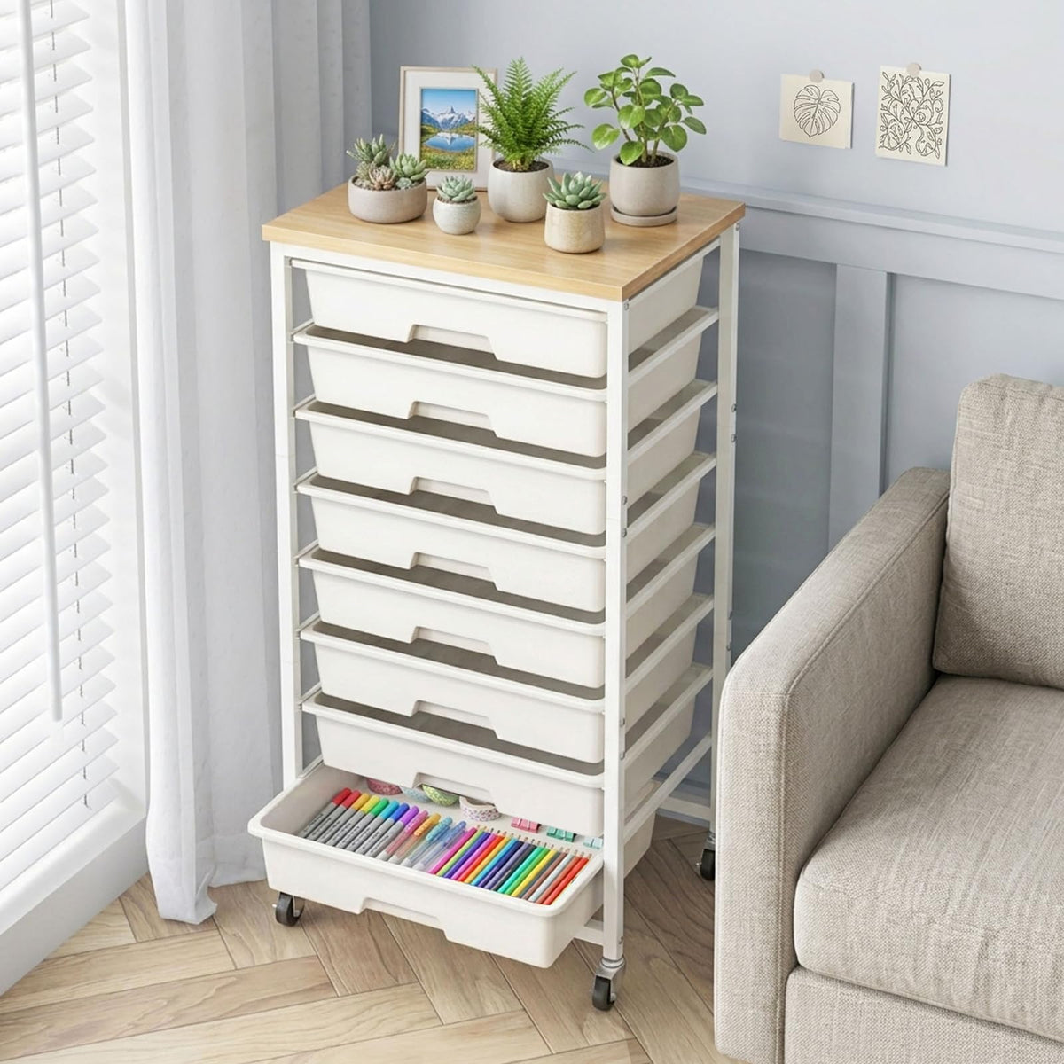 Rolling Storage Cart 8 Drawers Utility Organizer with Wheels - Image 1