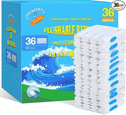 36 Refills Disposable Toilet Bowl Paper Bulk Toilet Fresh Flushable Refills for Bathroom Brush Accessories Supplies Starter Kit (Ocean Scent)