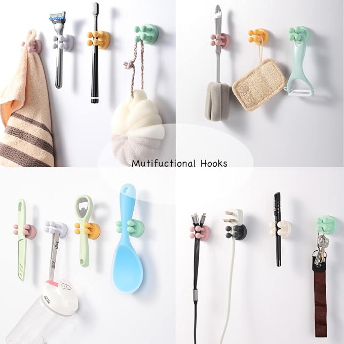 iBetterLife 6Pcs Toothbrush Holders Wall Mounted - Self-Adhesive to Mirror for Clipping & Hanging Shower Razor Towel Plug Cable Key, Utility Hooks for Home Bathroom Kitchen Office Dorm Room Essentials