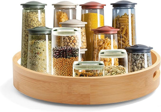 13in Bamboo Lazy Susan Turntable - Round Organizer for Kitchen Table Top, Cabinet Pantry & Spice Can Storage