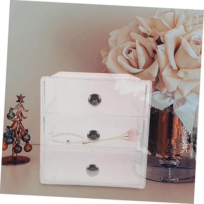 Vaguelly Clear Drawer Organizer for Makeup Jewelry Stackable Storage Box Handles for Desktop and Home Use