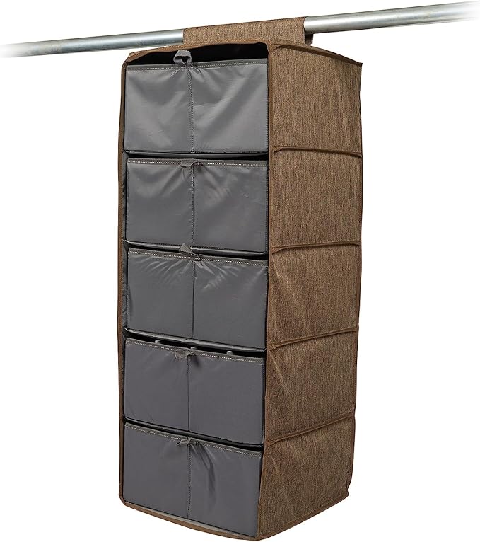 Covermates Keepsakes Hanging Closet Organizer Set - Heavy Duty Material, Sturdy Interior Shelves, Includes Trays with Dividers - Closet Storage, Brown Heather