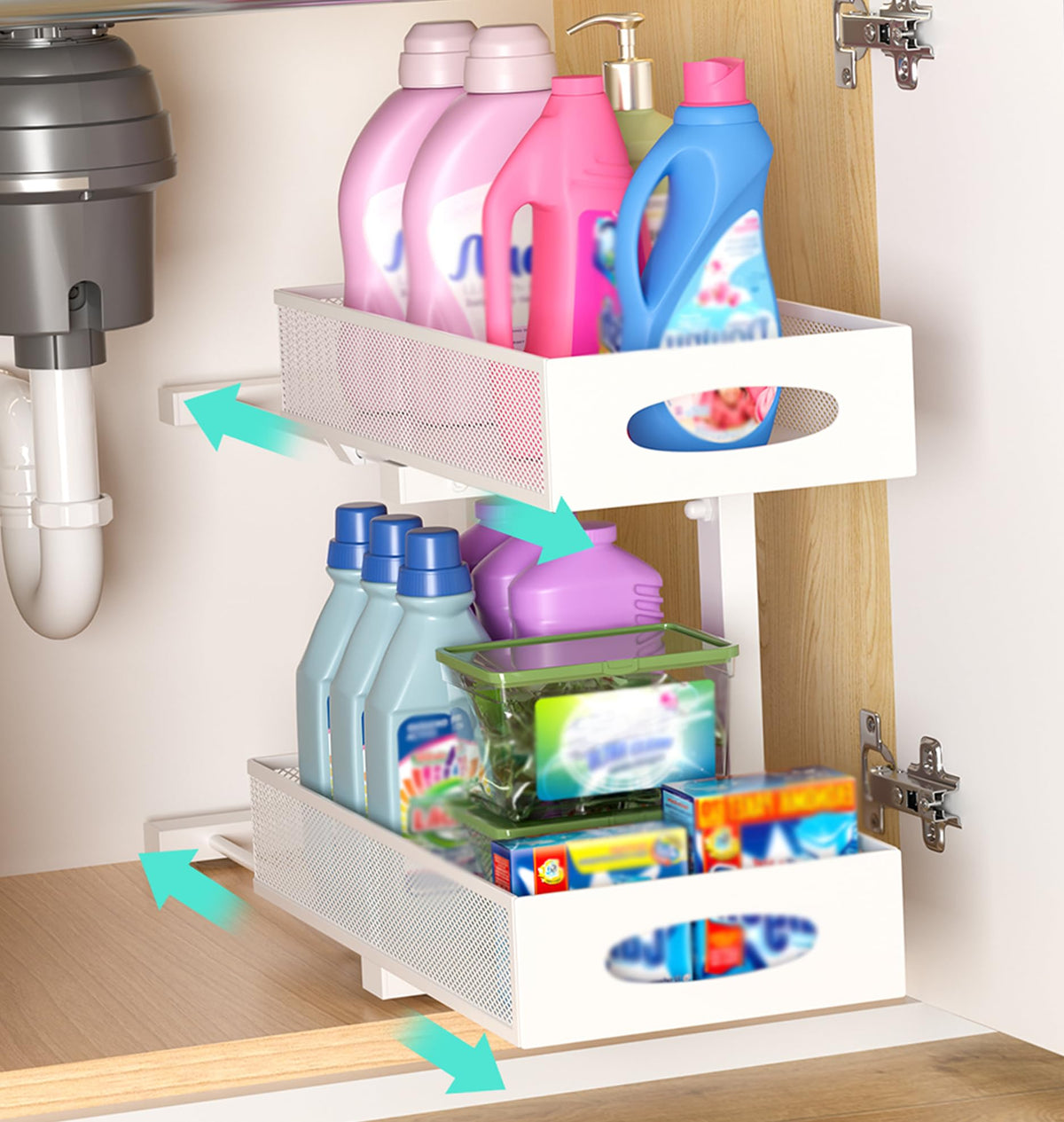 Under Sink Organizer, 1 Pack 2 Tier Metal Slide Out Pull Out - Image 1