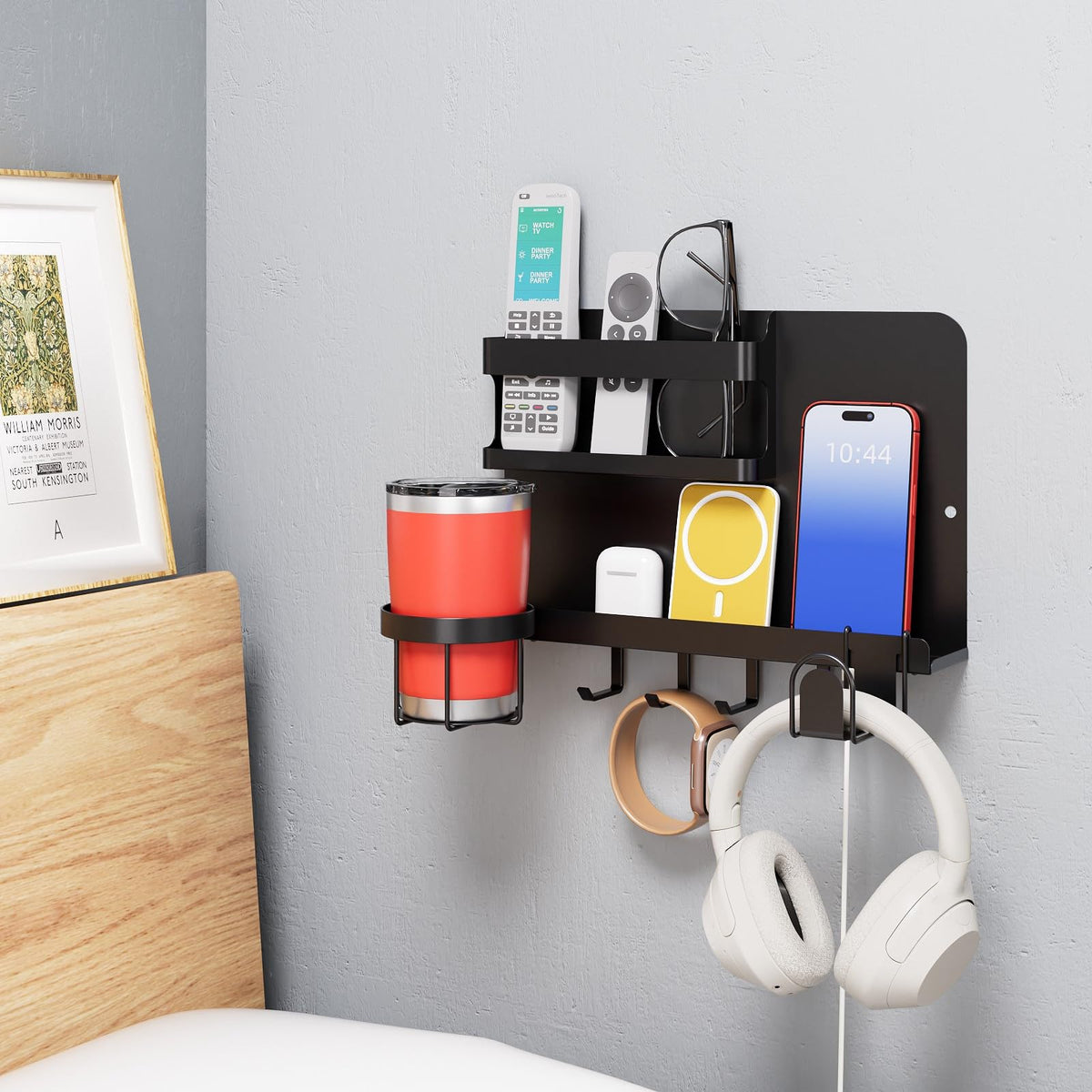 Metal Bedside Wall Shelf, No Drill Floating Bedside Shelf Wall - Image 1