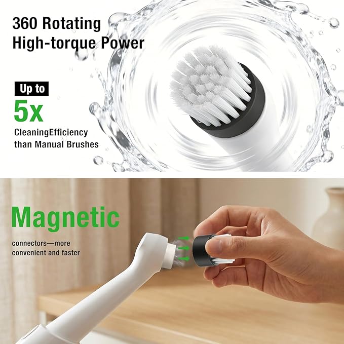 Electric Spin Scrubber Rechargeable Waterproof - 5 Powerful Cleaning Brush Heads for Various Scenarios, Specifically Designed for Tile Grout Lines, Tile Surfaces, Corners, and Crevices