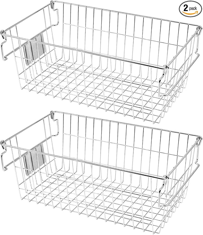 Orgneas Stackable Chest Freezer Baskets Organizer Bins, Metal Wire Baskets Pantry Organizer Vegetables and Fruits Baskets with Tag Slot for Potato Onion Storage