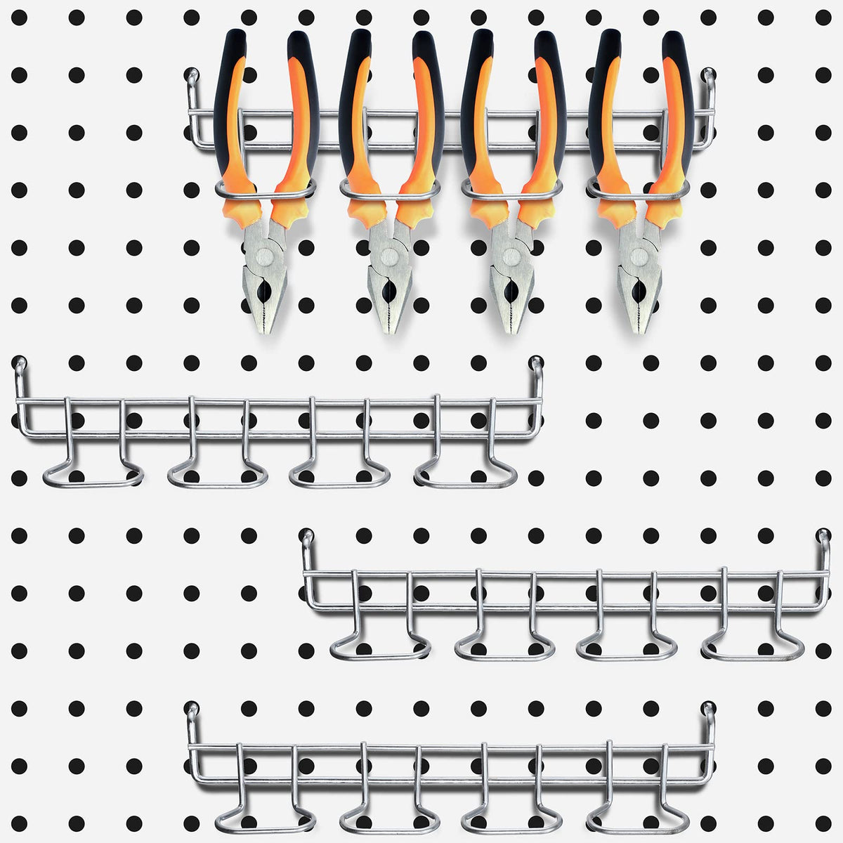 4 Pcs Pegboard Tool Holder Hooks for Screwdriver Pliers, Silver - Image 1