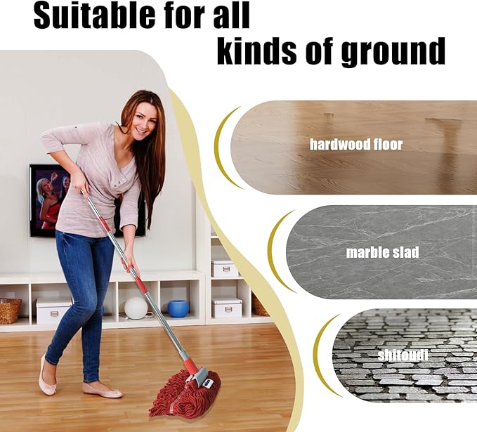 Heavy Duty Commercial Mop | 55.7" Stainless Steel Handle & 2 x 20.5 oz Looped-End Cotton Heads | Wet Mop for Home Garage Office Warehouse Floor Cleaning