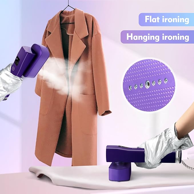 Portable Steamer for Clothes, 1200W Flat-Hanging Travel Steamer, 3 Levels for Powerful Handheld Clothes Steam, 15s Fast Heating for Travel Home Office and Dorm, 100ml(Purple)