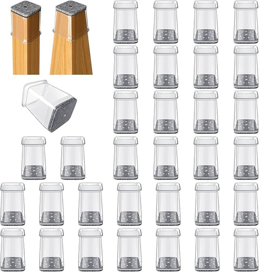 32 Pcs Square Chair Leg Floor Protectors - Silicone & Felt Furniture Pads for Hardwood Floors, Scratch-Resistant Noise-Reducing Chair Leg Caps, Fits Square Legs (1/2'' to 3/4'')